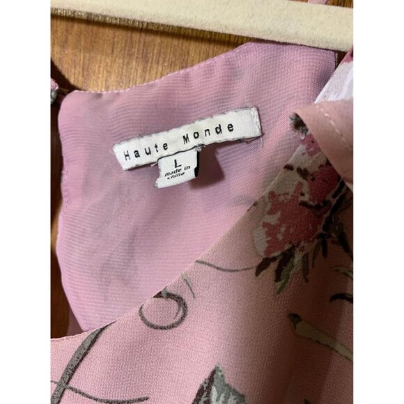 Haute Monde Blouse Business Casual Floral Boho Cottage Cold Shoulder Pink Large - Picture 8 of 10